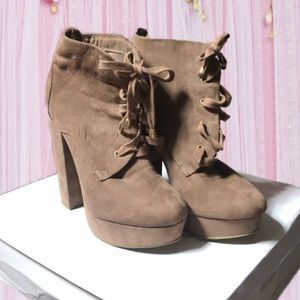 Taupe High Heel Lace Up Boots